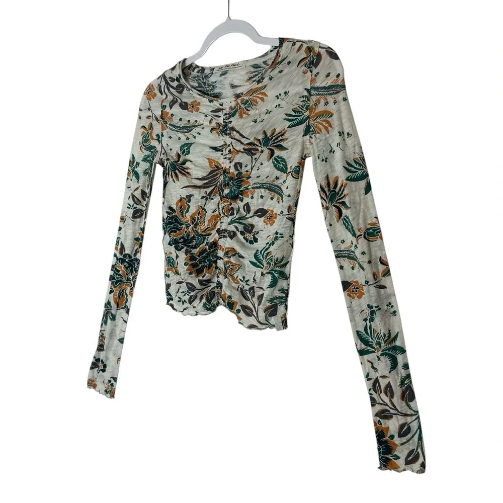 FREE PEOPLE we The Free‎ Top Women XS Bohemian Boho Flower Lo G Sleeve Blouse
